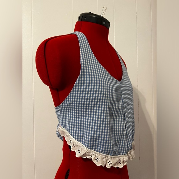 Blue and White Halter Crop Top Gingham - Picture 5 of 5